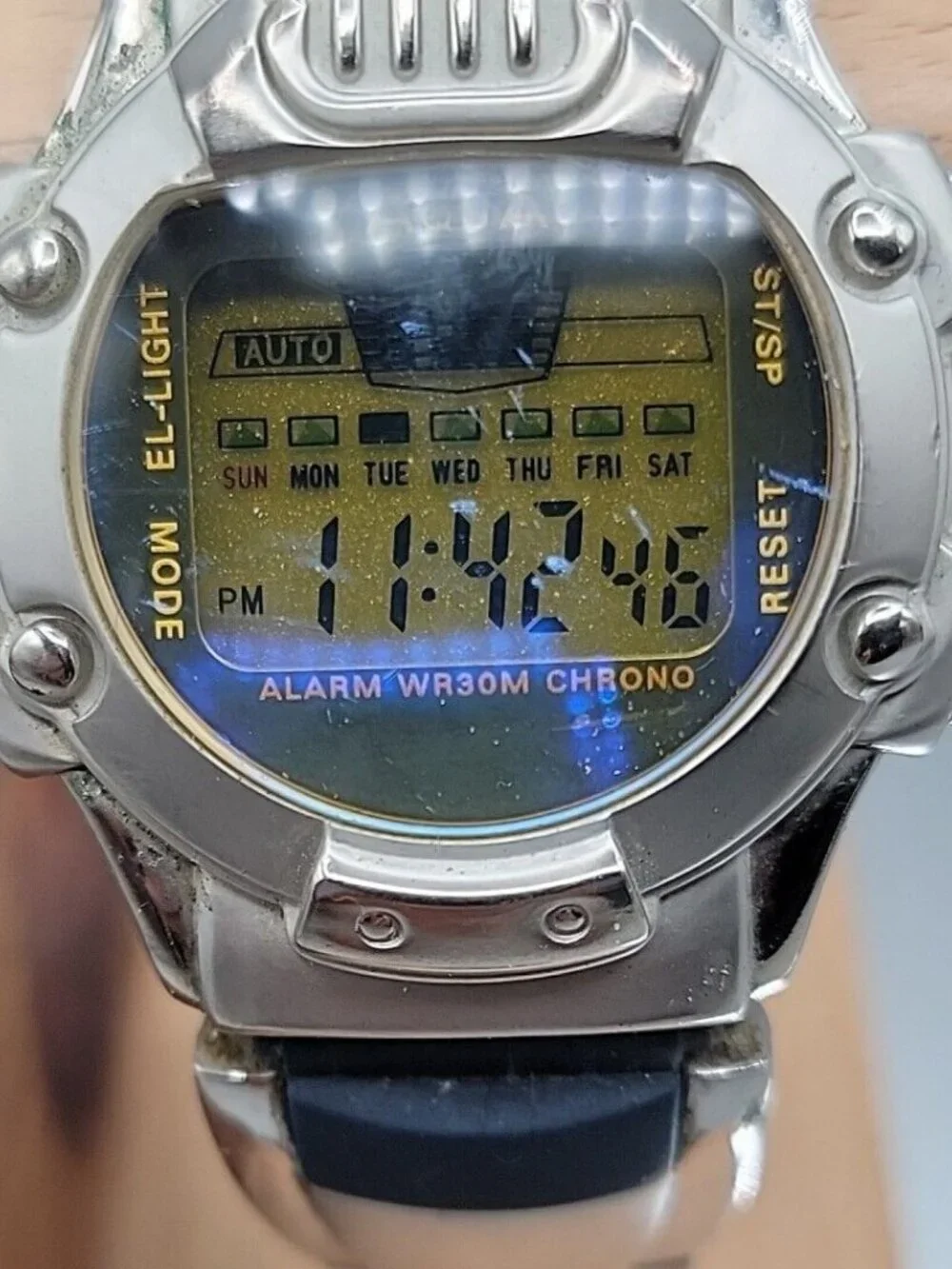 VTG Aqua Digital Men's Watch 38mm Silver Blue Oval Chrono Multi-Sport 7.75